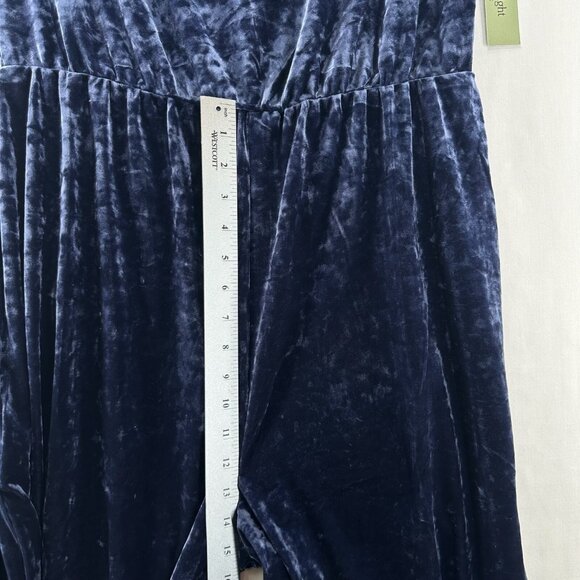 Nine.Eight Jumpsuit Size 18 Drape Front Sleeveless Velvet Straight Leg Blue - Picture 11 of 13